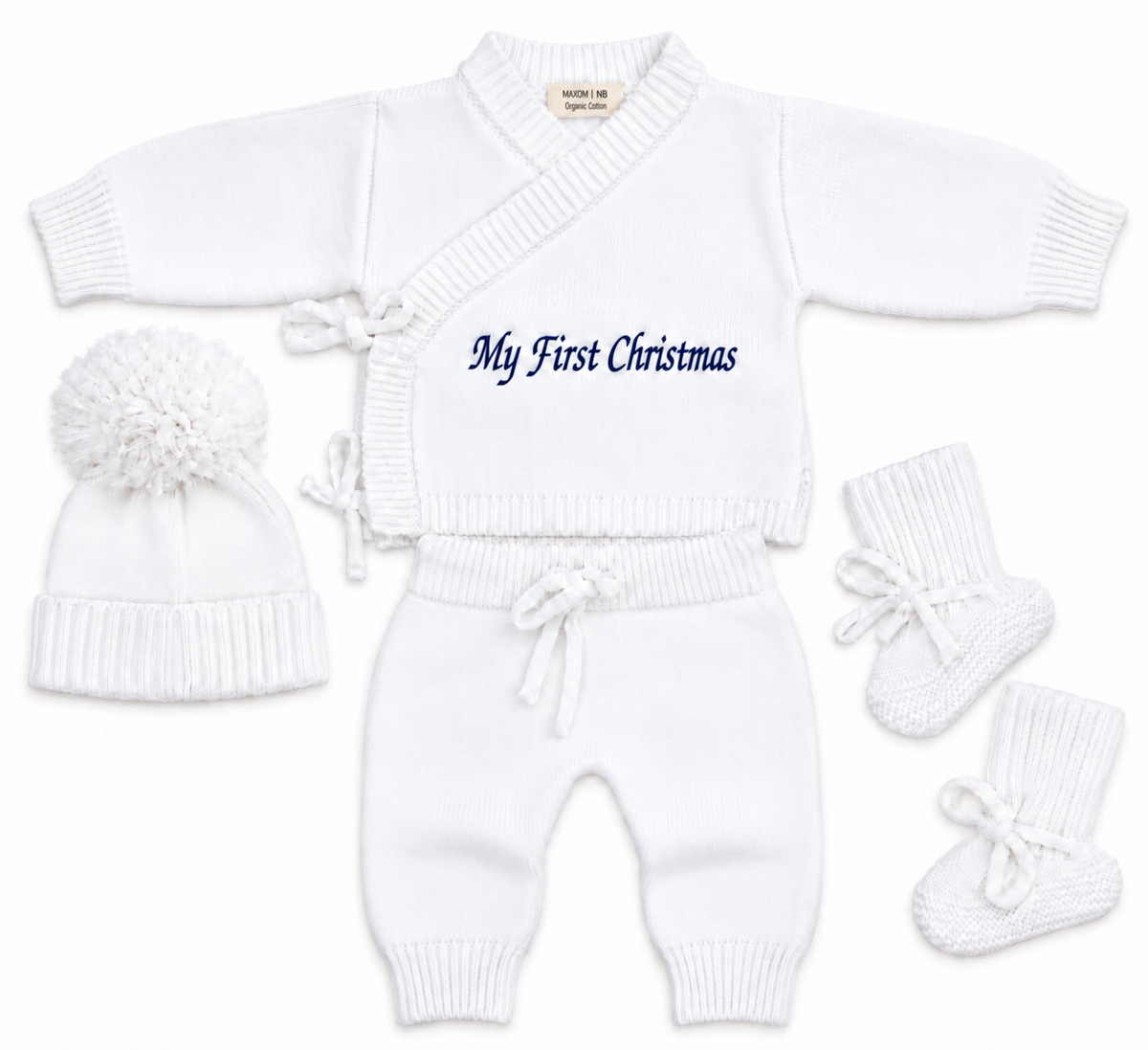 Personalised My First Christmas Knitted Baby Outfit – 4 Piece Set