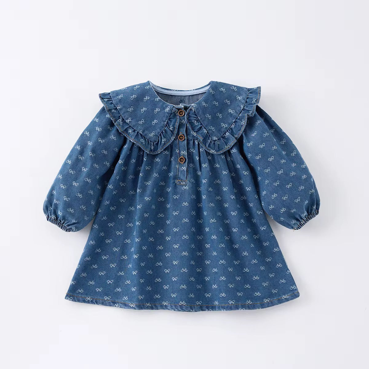 Denim Bow Collar Dress/ Romper