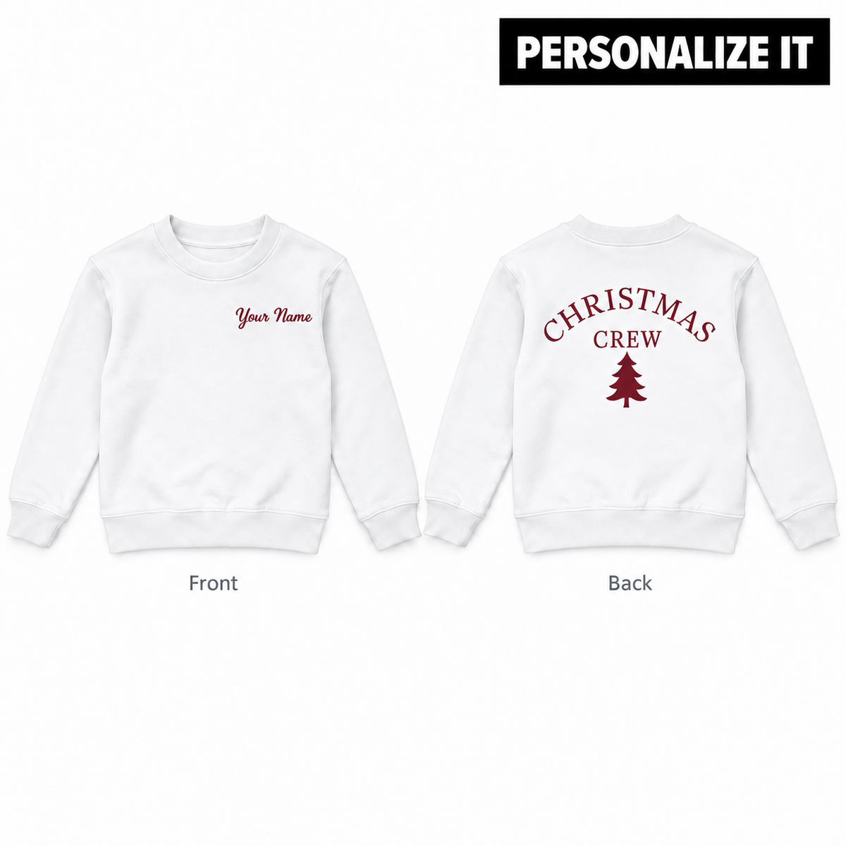 Kids Personalised Christmas Crew Sweatshirt – White