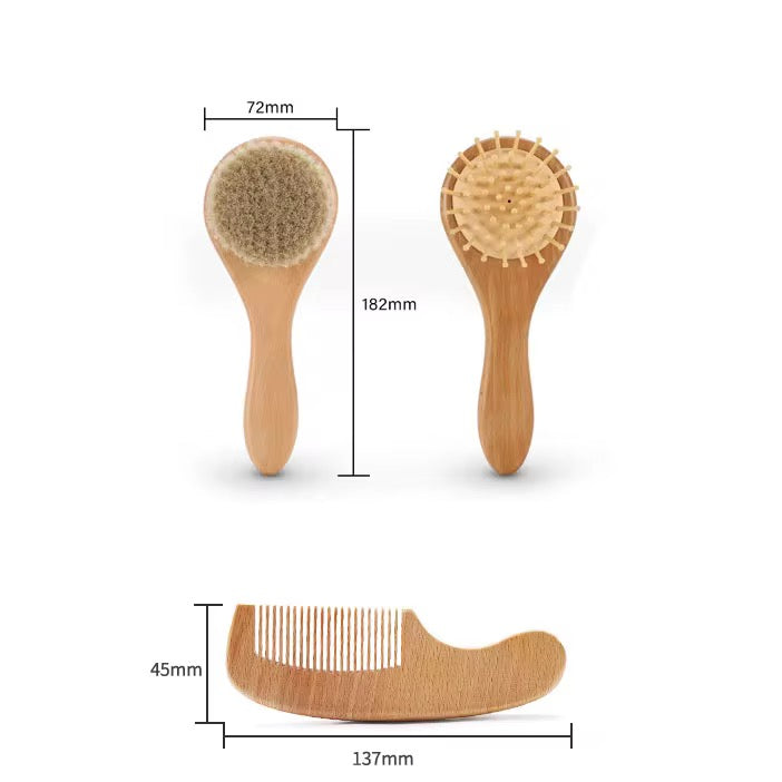 Wooden Baby Brush & Comb Set — Natural Beechwood with Goat Hair Bristles