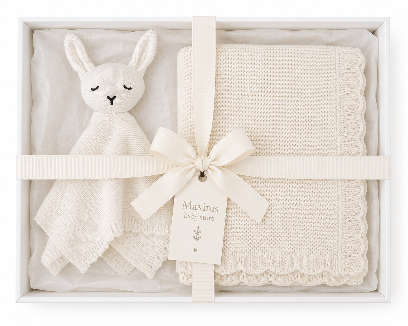 Personalised Organic Cotton Bunny Comforter & Scalloped Blanket Gift Set-Ivory
