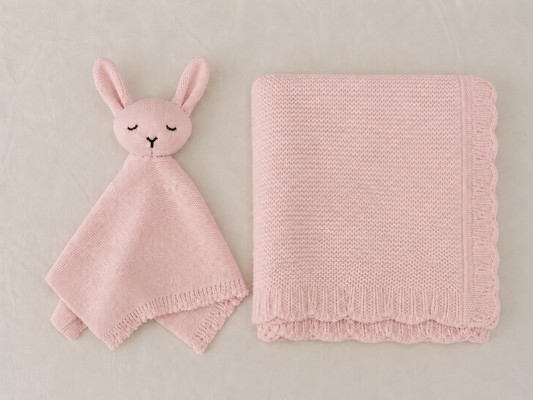 Personalised Organic Cotton Bunny Comforter & Scalloped Blanket Gift Set-Pink