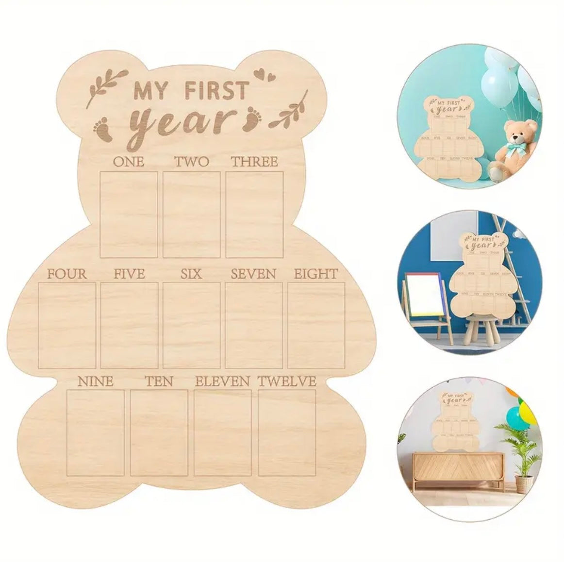 Wooden “My First Year” Baby Photo Frame – 12 Month Milestone Picture Display Board
