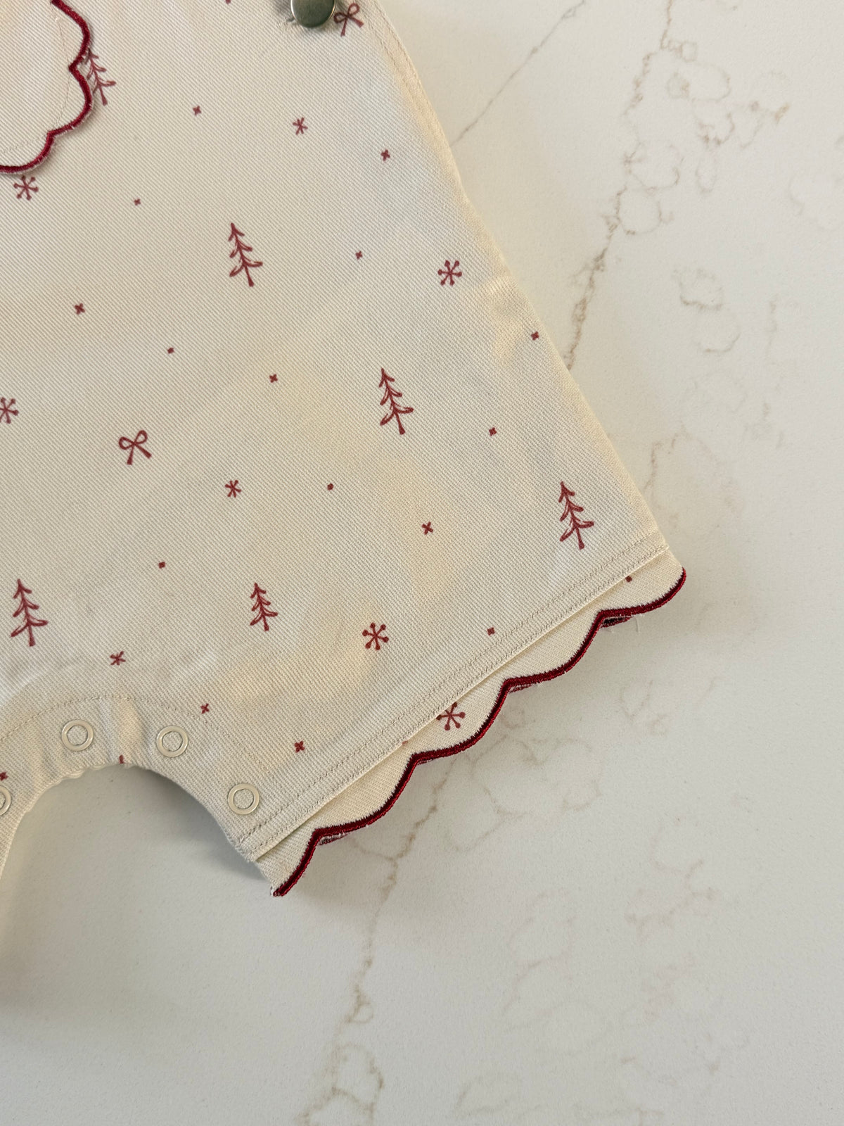 Kids Christmas Crew Embroidered Short Overalls – Cream & Burgundy