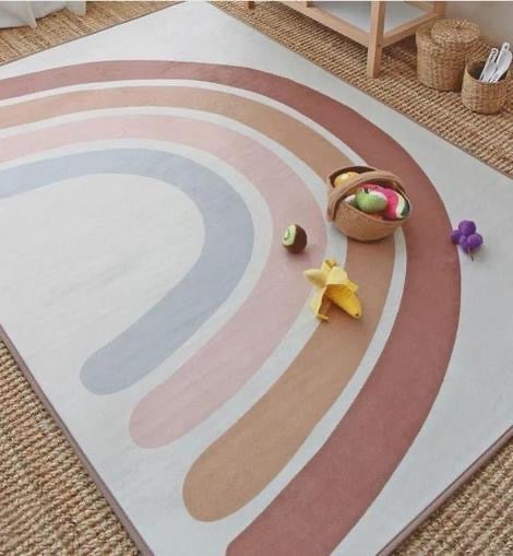 Soft Pastel Rainbow Play Mat – Minimal Boho Nursery Rug