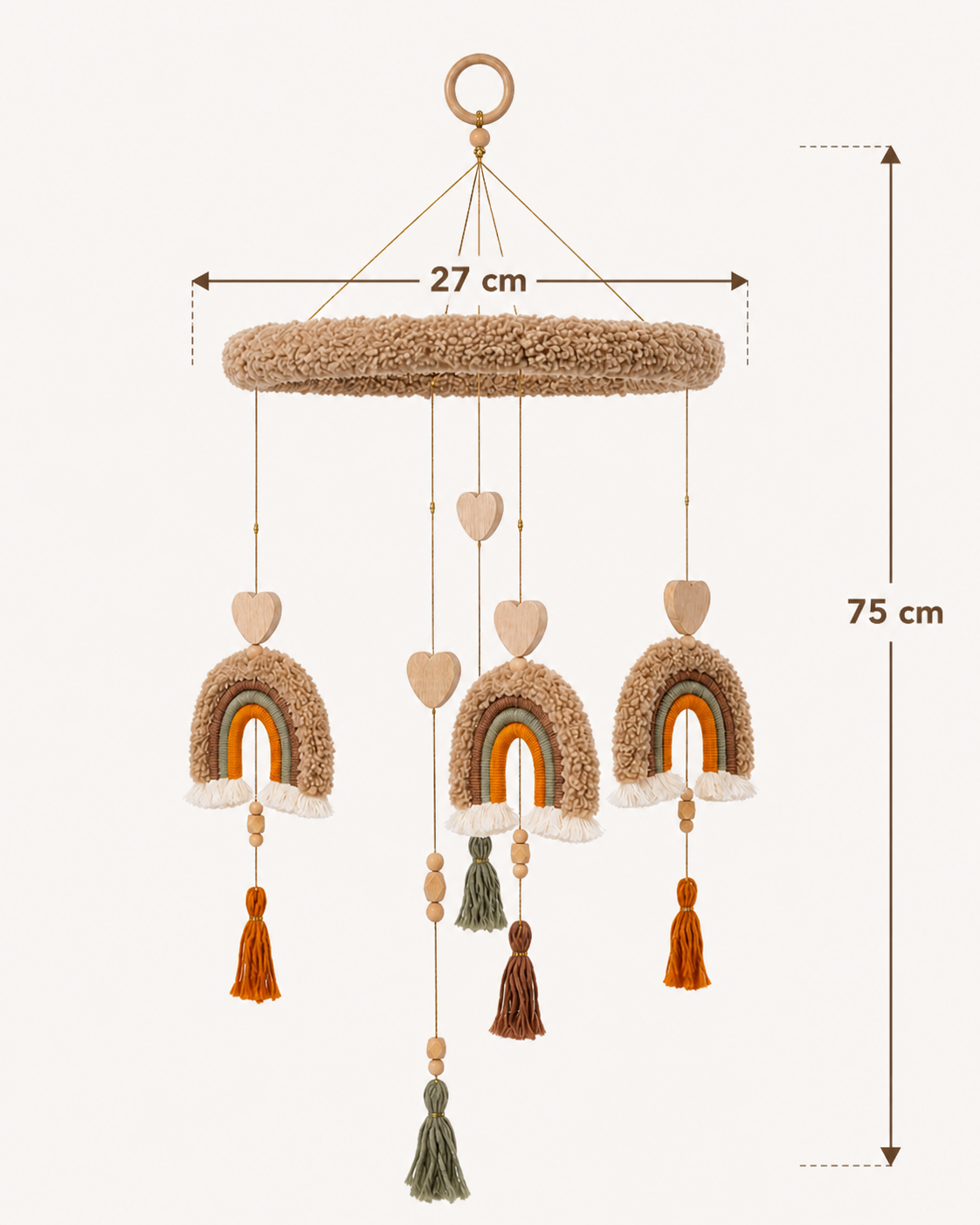 Boho Rainbow Baby Crib Mobile – Neutral Nursery Hanging Decor- Dark beige