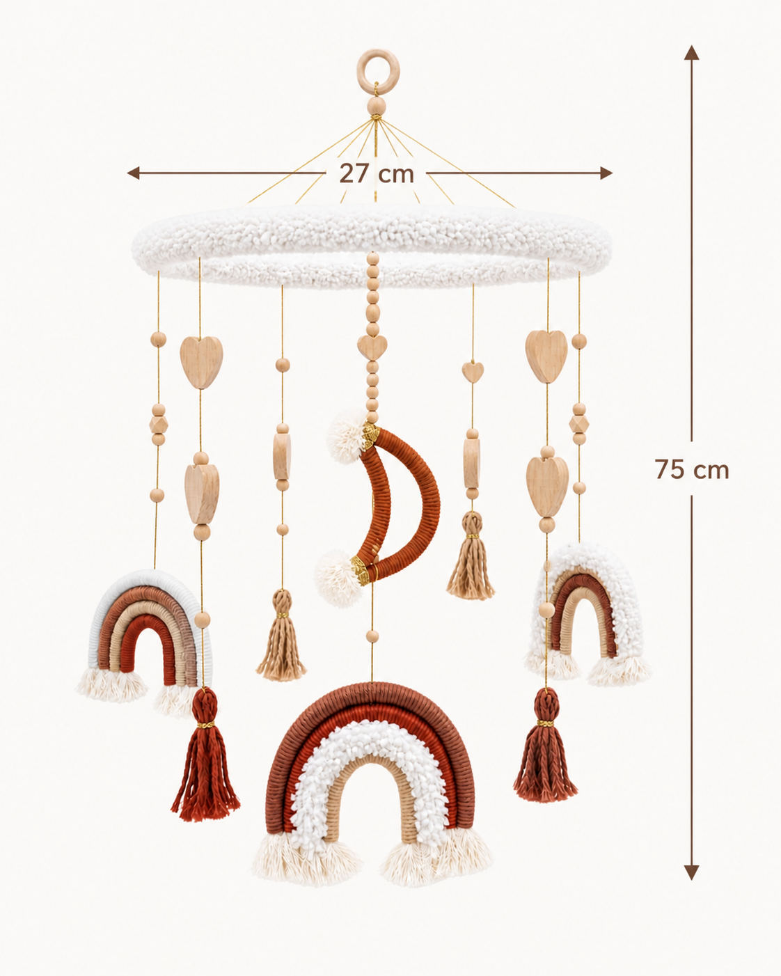 Boho Rainbow Baby Crib Mobile – Neutral Nursery Hanging Decor