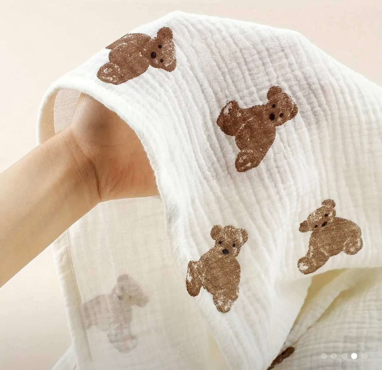 Teddy Bear Muslin Swaddle Blanket – Ultra-Soft Cotton, 120x100cm