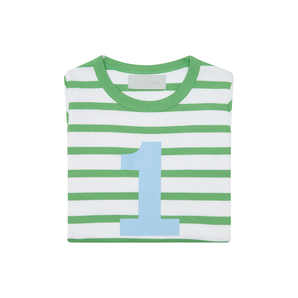 Grass Green & White Breton Striped Number 1 T Shirt