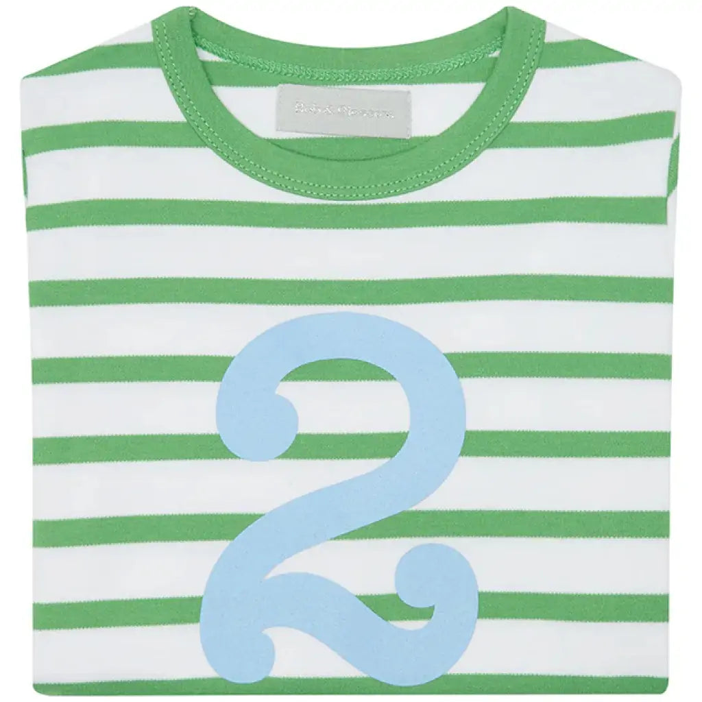 Grass Green & White Breton Striped Number 2 T Shirt