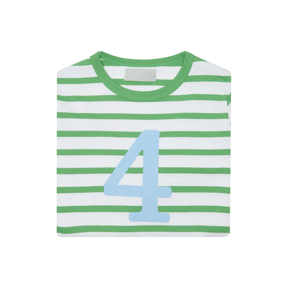 Grass Green & White Breton Striped Number 4 T Shirt