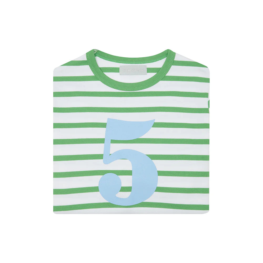 Grass Green & White Breton Striped Number 5 T Shirt