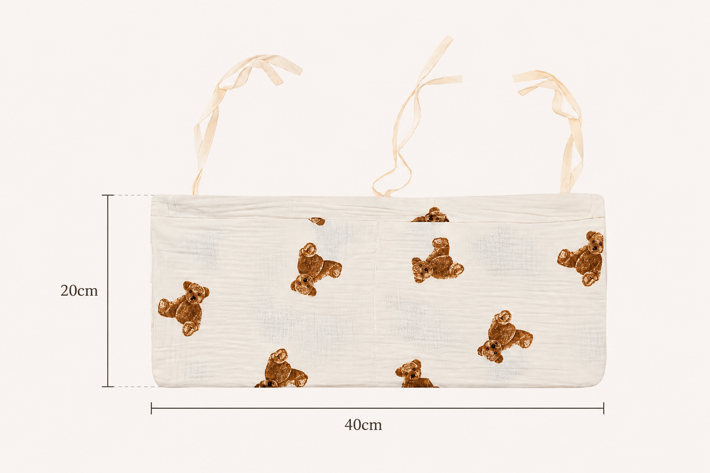 Bedside diaper caddy 20x40cm with tie straps for cots and bassinets — soft muslin nursery essential by Maxims Baby Store .