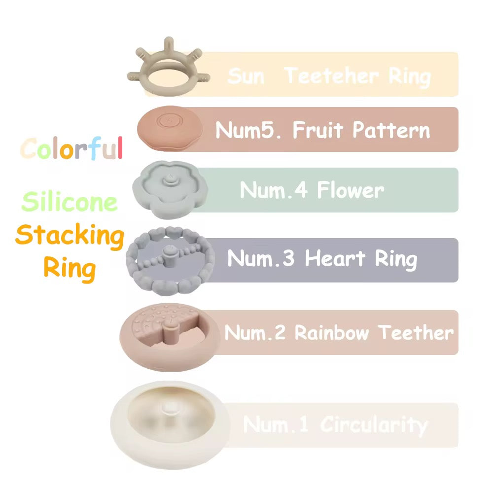 BPA-free baby stacking teether toy set with soft silicone rings for toddlers and infants