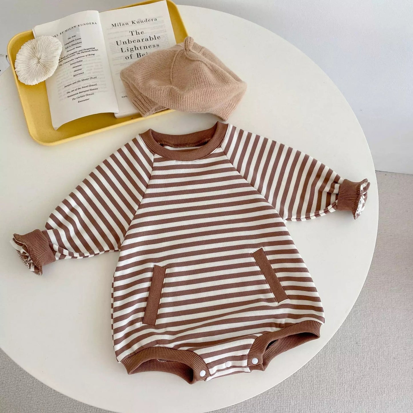 Coffee stripe romper