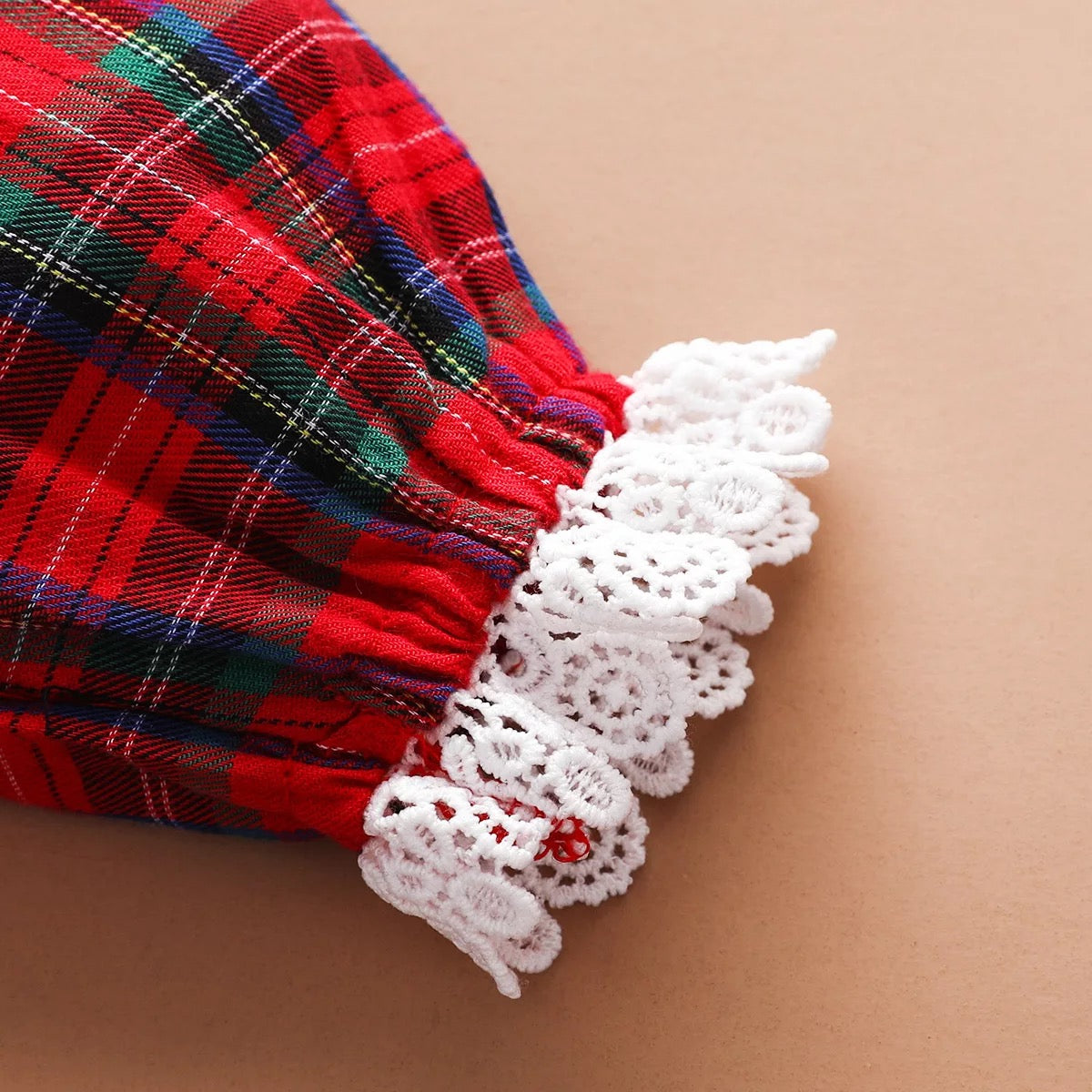 LACED EDGES CHRISTMAS PLAID ROMPER - Maxims Baby Store