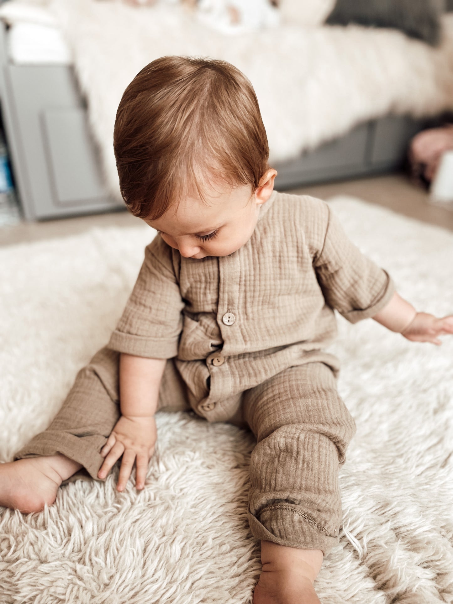 Coffee Organic Muslin Romper