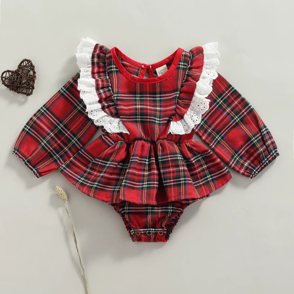 CHRISTMAS PLAID RUFFLED ROMPER - Maxims Baby Store