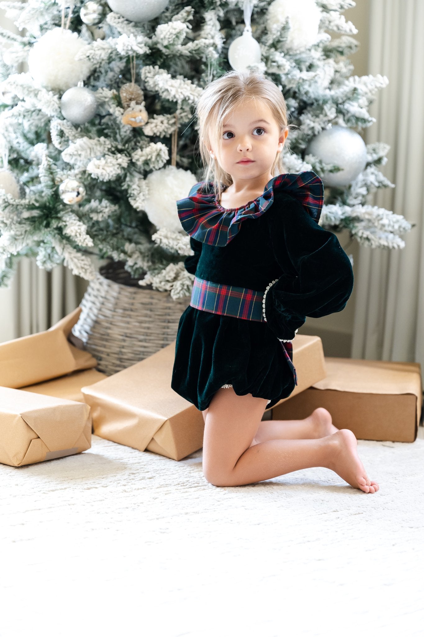 Velvet Tartan Christmas Romper