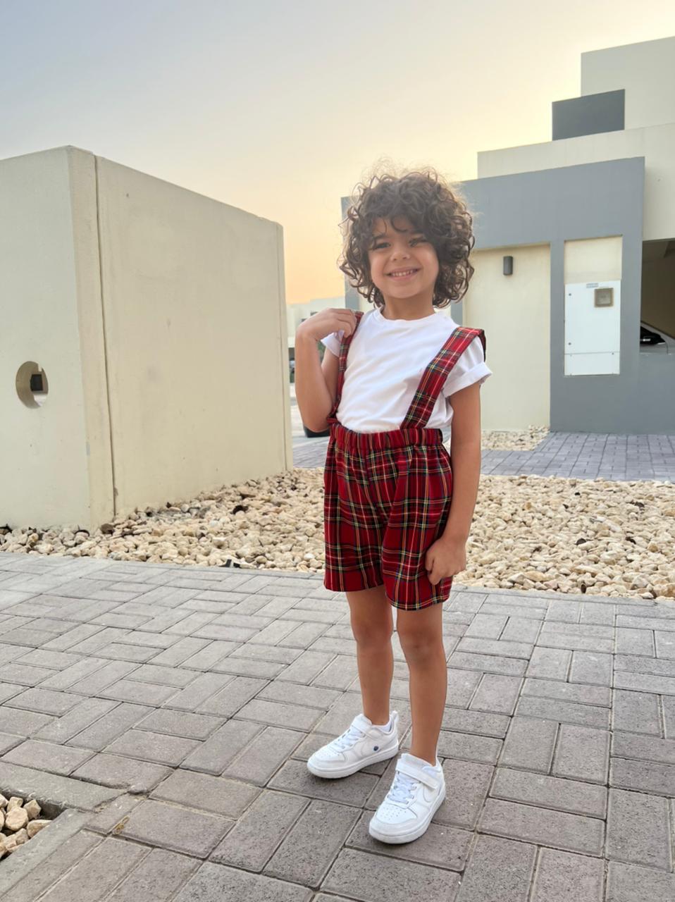 Taym Plaid Christmas Suspender Shorts