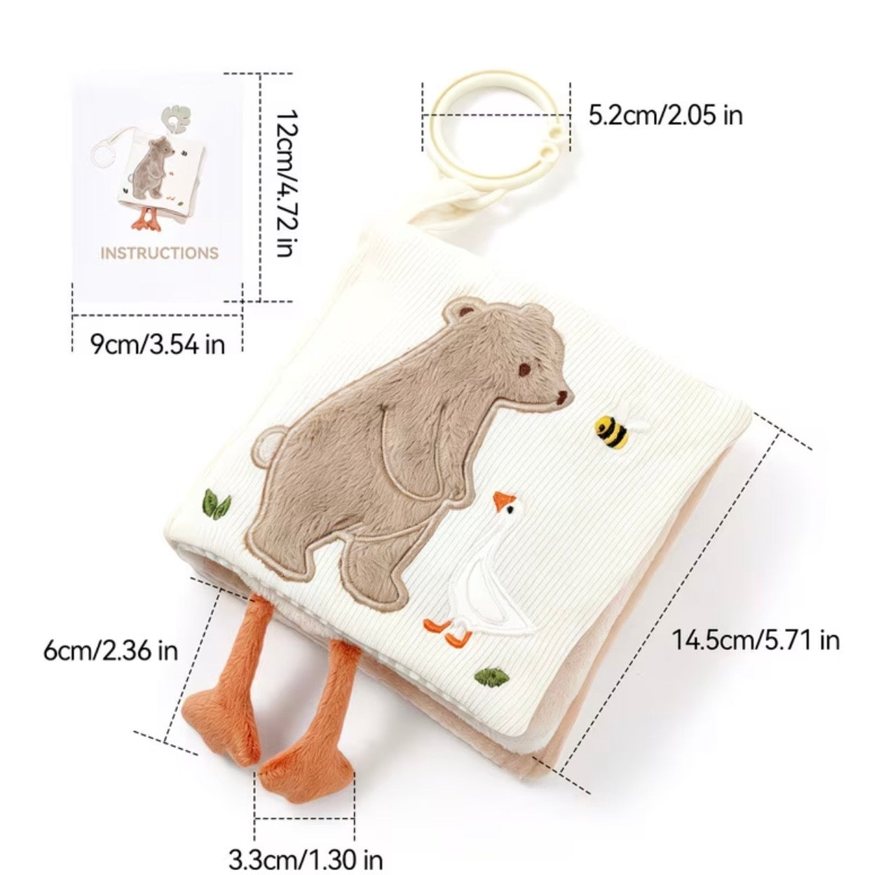 Soft Baby Crinkle Cloth Book Toy – Sensory Activity Toy -Bear