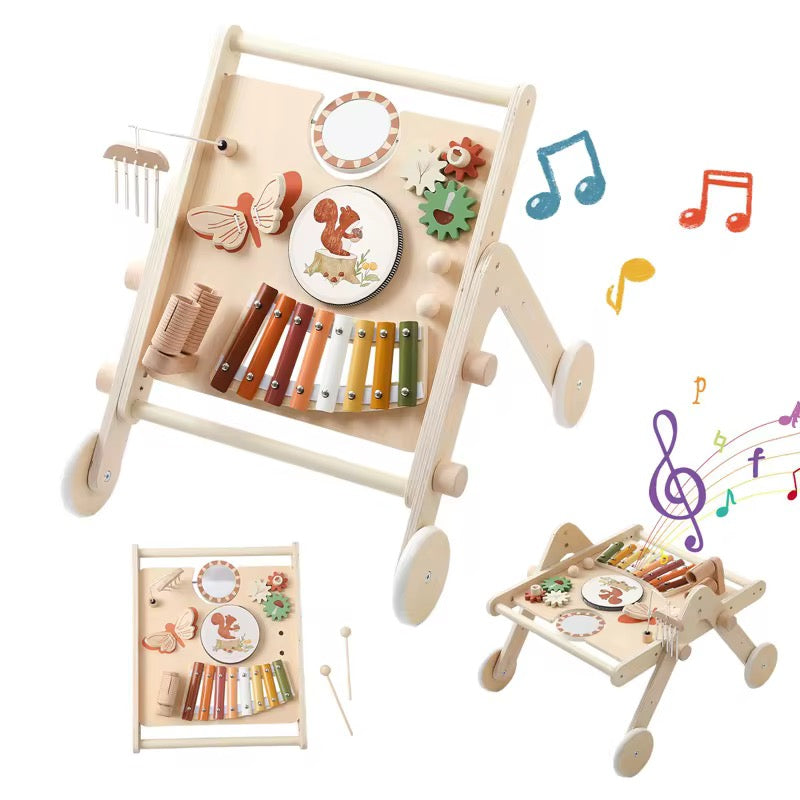 Wooden Baby Music Activity Walker – Montessori Push Toy with Busy Board & Musical Features