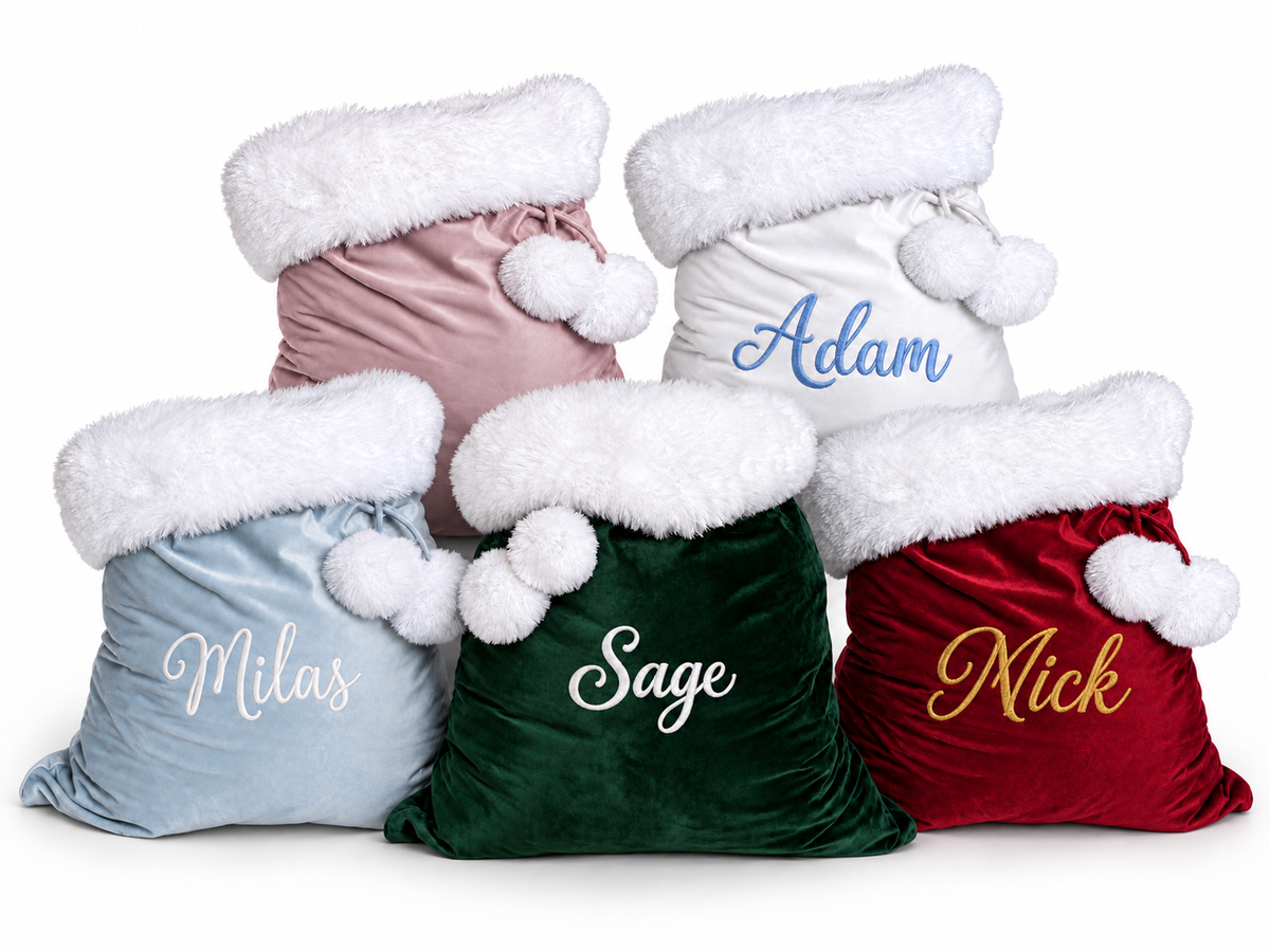 Personalised Velvet Christmas Santa Sack – Custom Embroidered Name