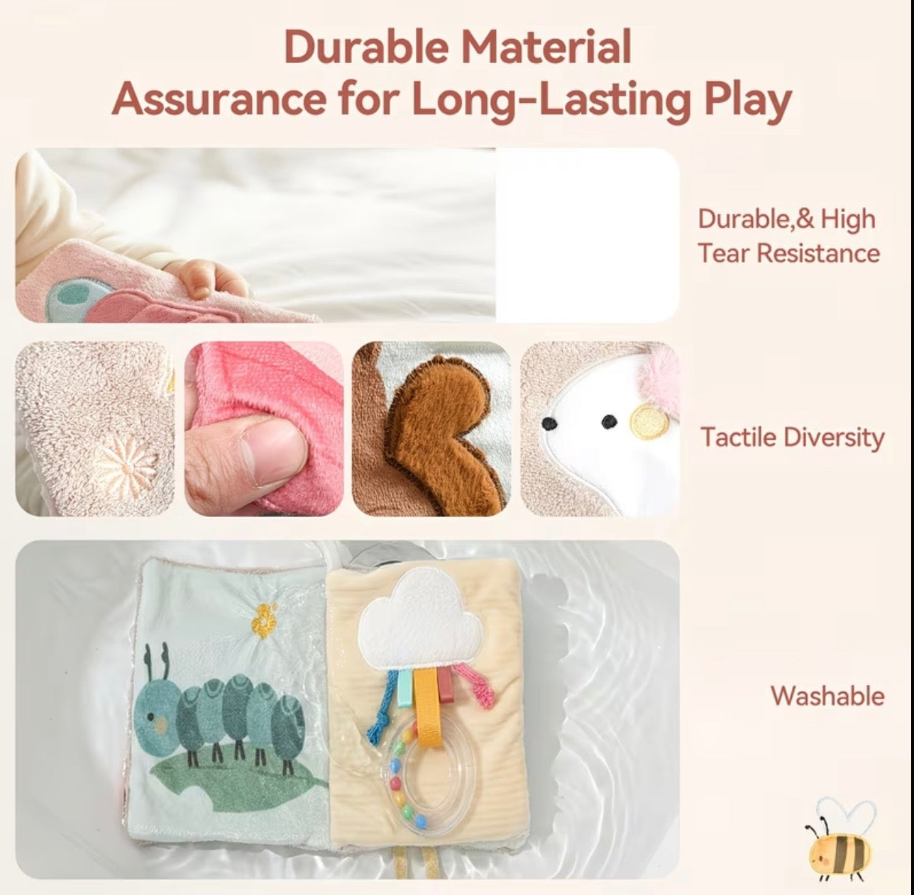 Soft Baby Crinkle Cloth Book Toy – Sensory Activity Toy -Bunny