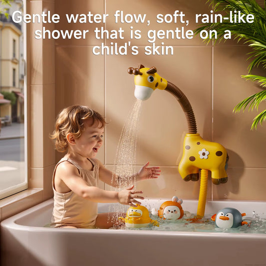 Baby Bath Shower Toy Set with Giraffe Spray Shower & Floating Wind-Up Animals