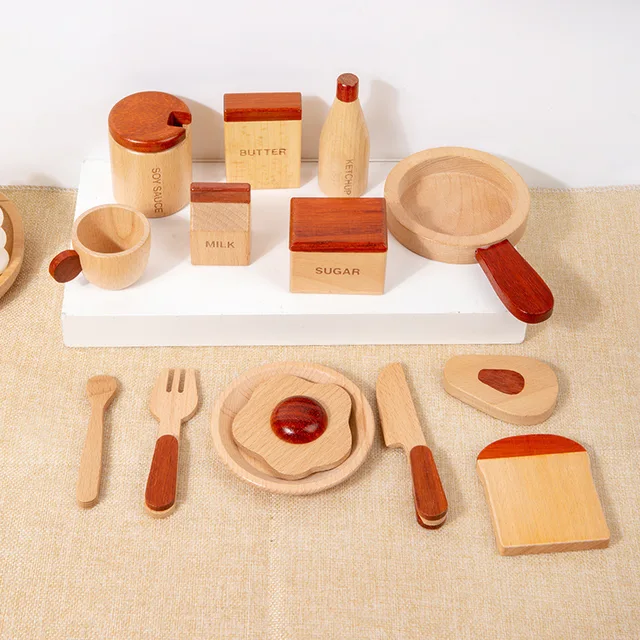 Natural Wooden Kitchen Pretend Toy-Brunch Set