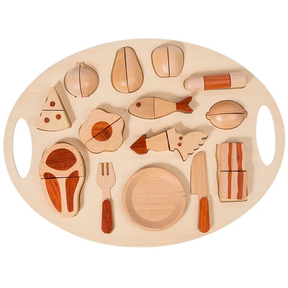 Natural Wooden Kitchen Pretend Toy-Dinner Set