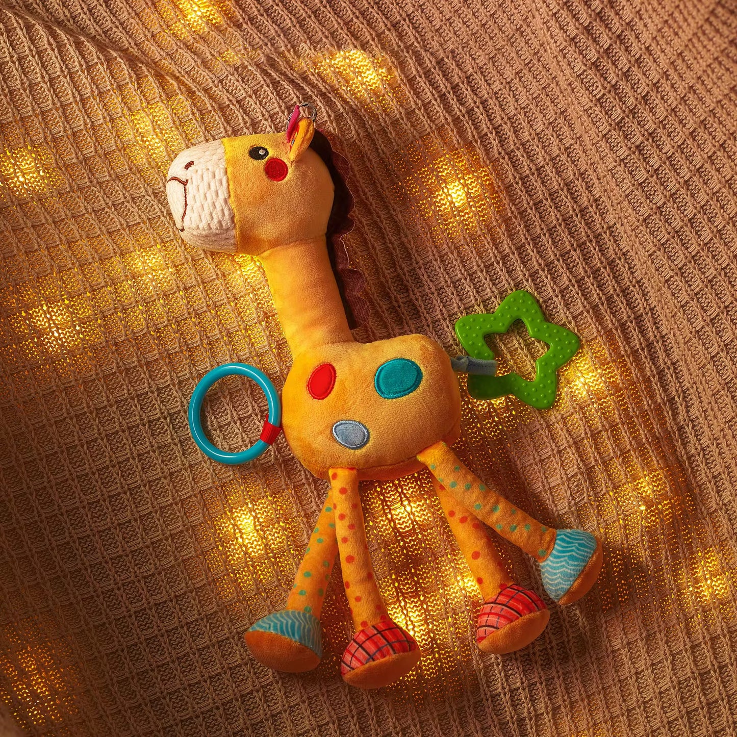 Baby Giraffe Hanging Rattle Toy for Stroller & Car Seat | Sensory Plush Teether Toy