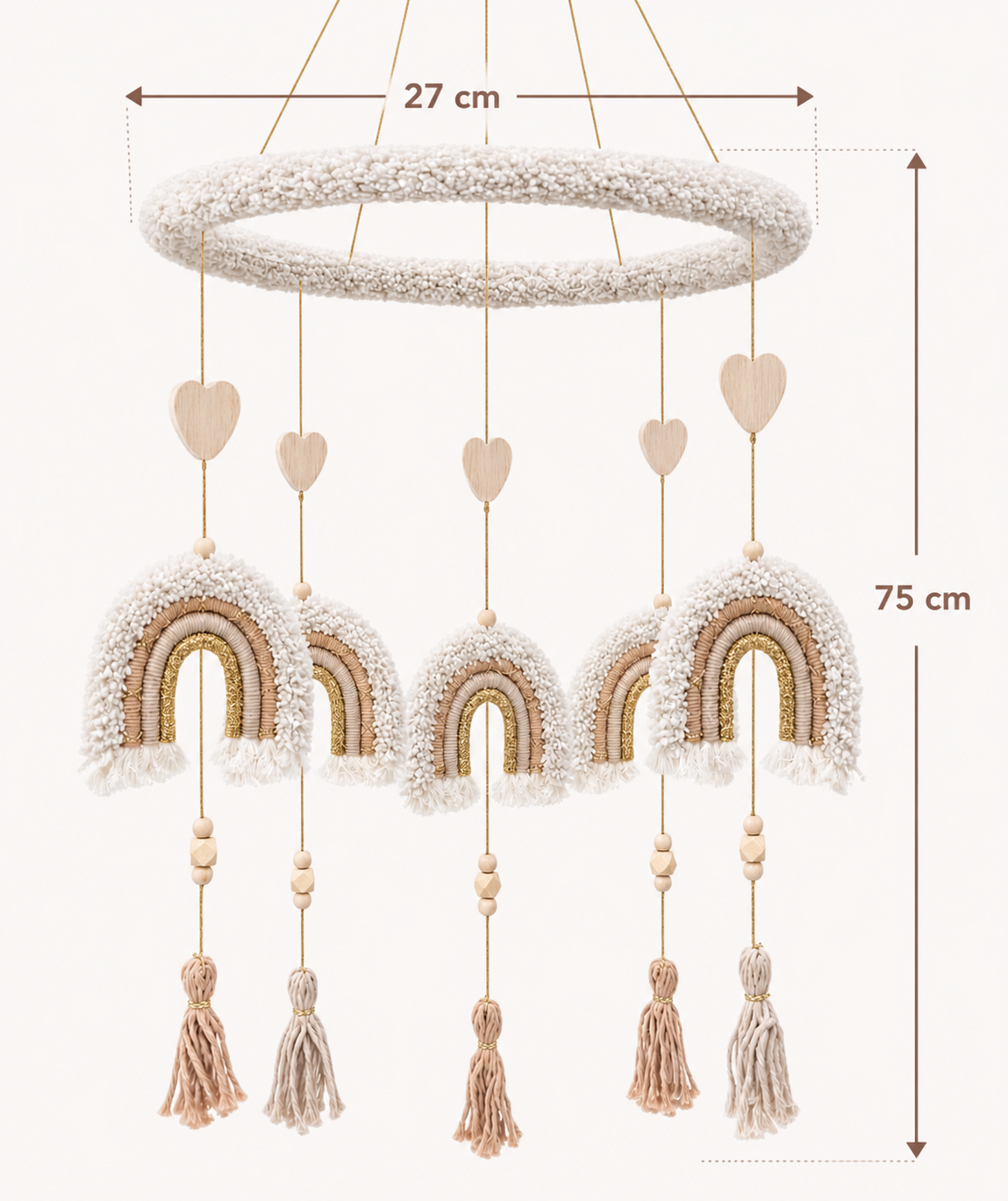 Boho Rainbow Baby Crib Mobile – Neutral Nursery Hanging Decor-Beige