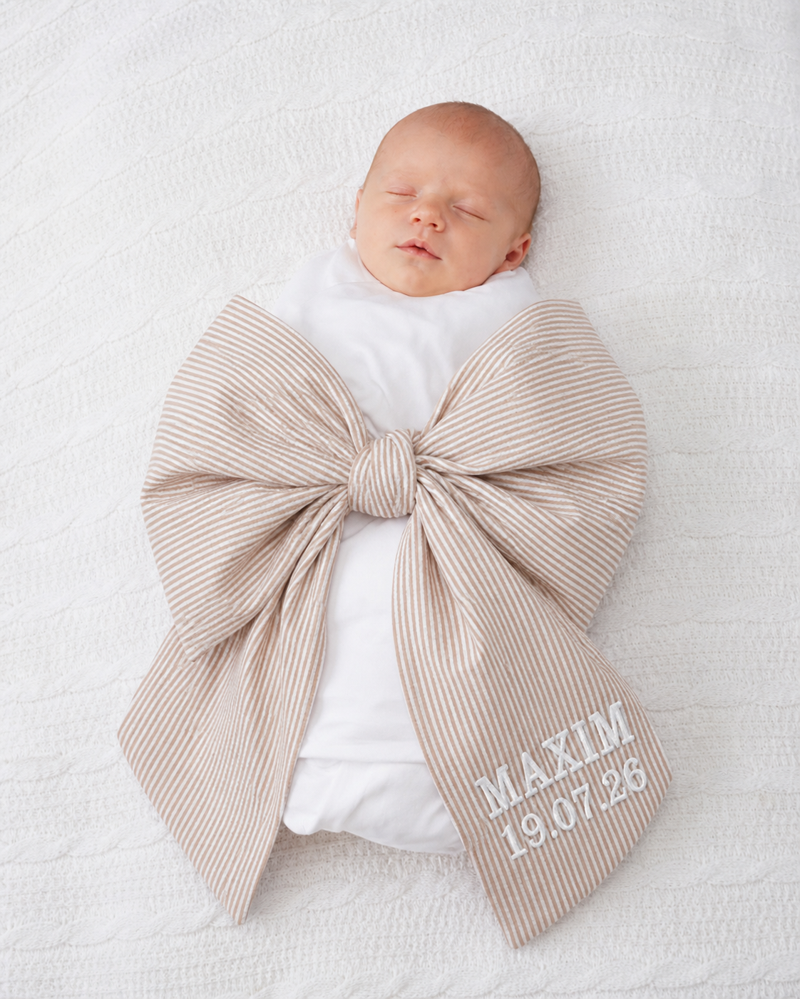 Personalised Baby Name Sash – Brown  Stripe | Custom Newborn Gift Ribbon