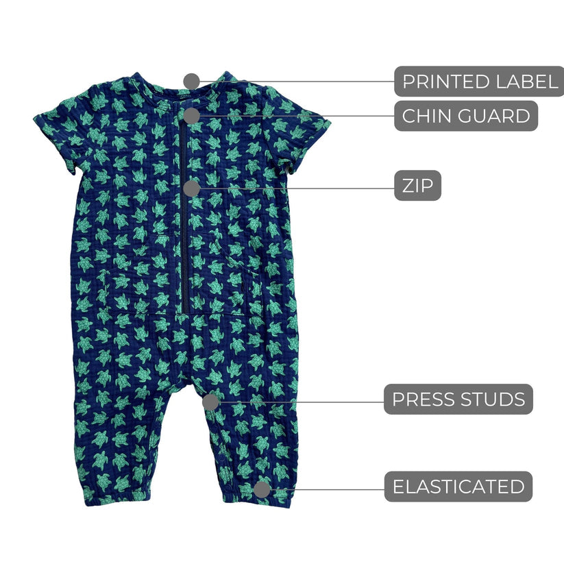 Orian Hoodie Pocket Turtle Print Jumpsuit-Navy