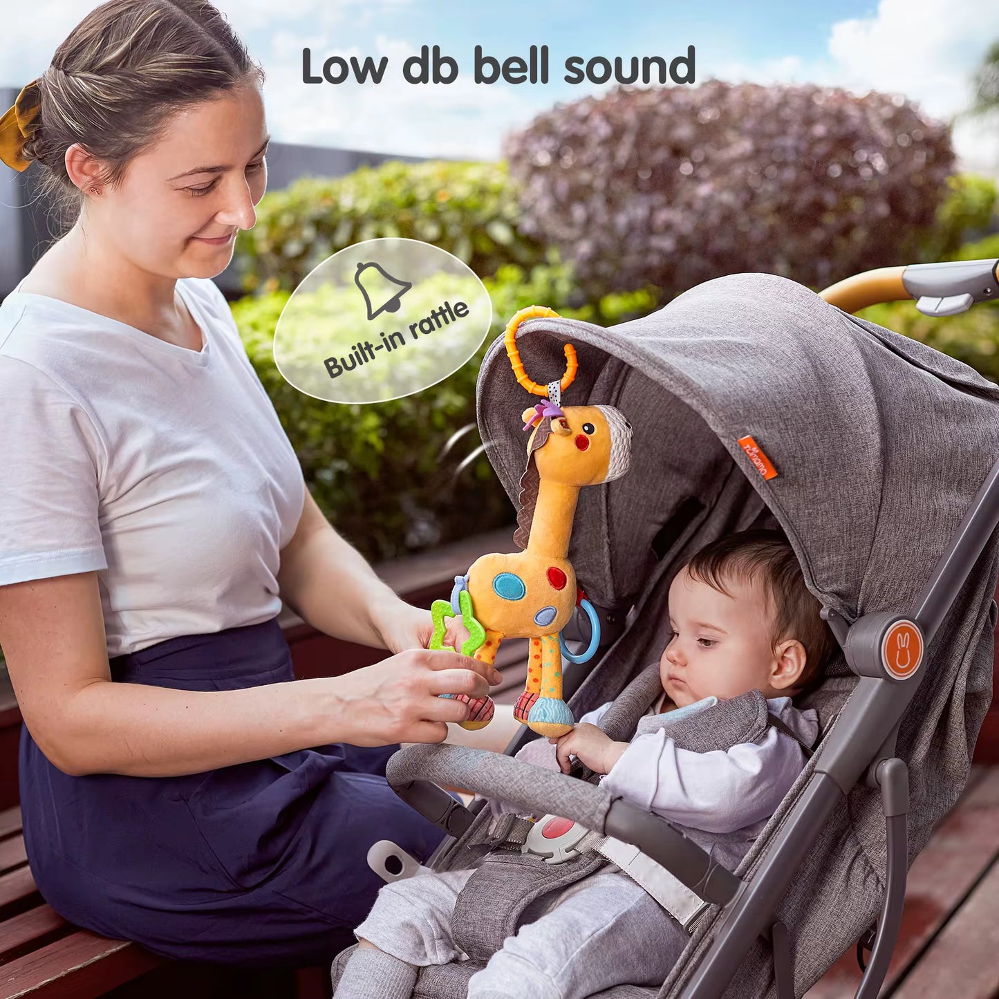 Baby Giraffe Hanging Rattle Toy for Stroller & Car Seat | Sensory Plush Teether Toy