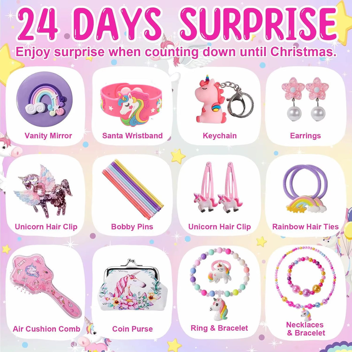 Kids Advent Calendar – 24 Days of Unicorn Jewellery & Accessories