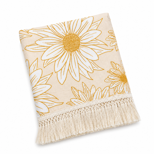 Sunflower Muslin Baby Blanket with Tassel Fringe | 120 × 120 cm