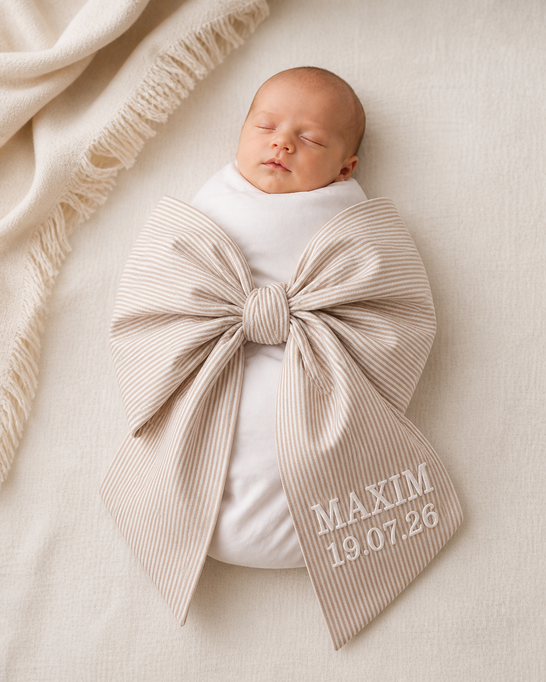 Personalised Baby Name Sash – Brown  Stripe | Custom Newborn Gift Ribbon