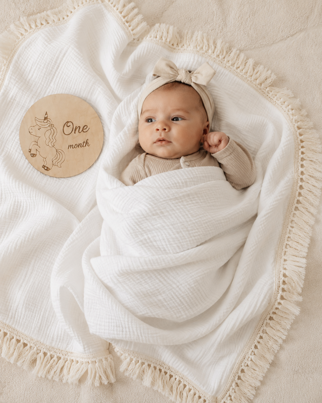 Wooden Baby Milestone Discs – Unicorn Monthly Milestone Cards, Newborn to 1 Year