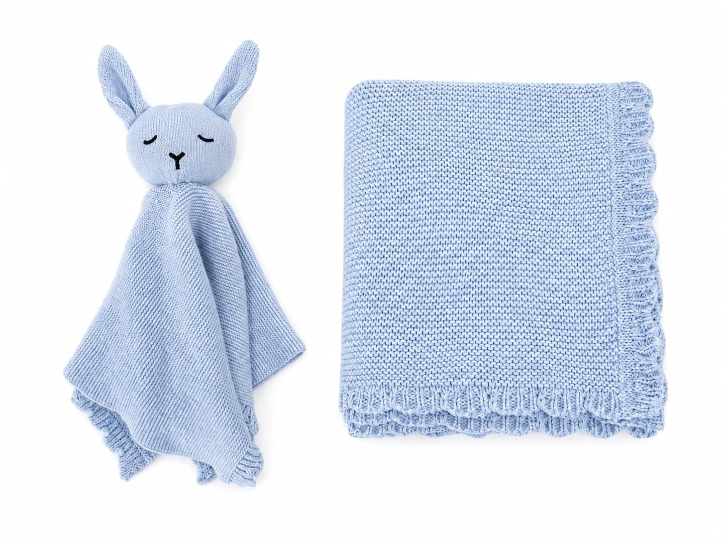 Personalised Organic Cotton Bunny Comforter & Scalloped Blanket Gift Set-Baby Blue