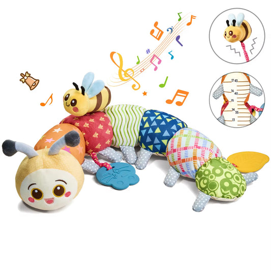Baby Caterpillar Sensory Plush Toy with Teether & Rattle | Montessori Infant Development Toy