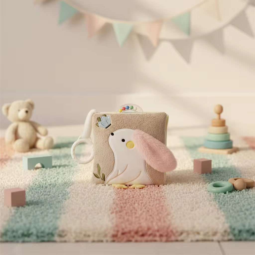 Soft Baby Crinkle Cloth Book Toy – Sensory Activity Toy -Bunny