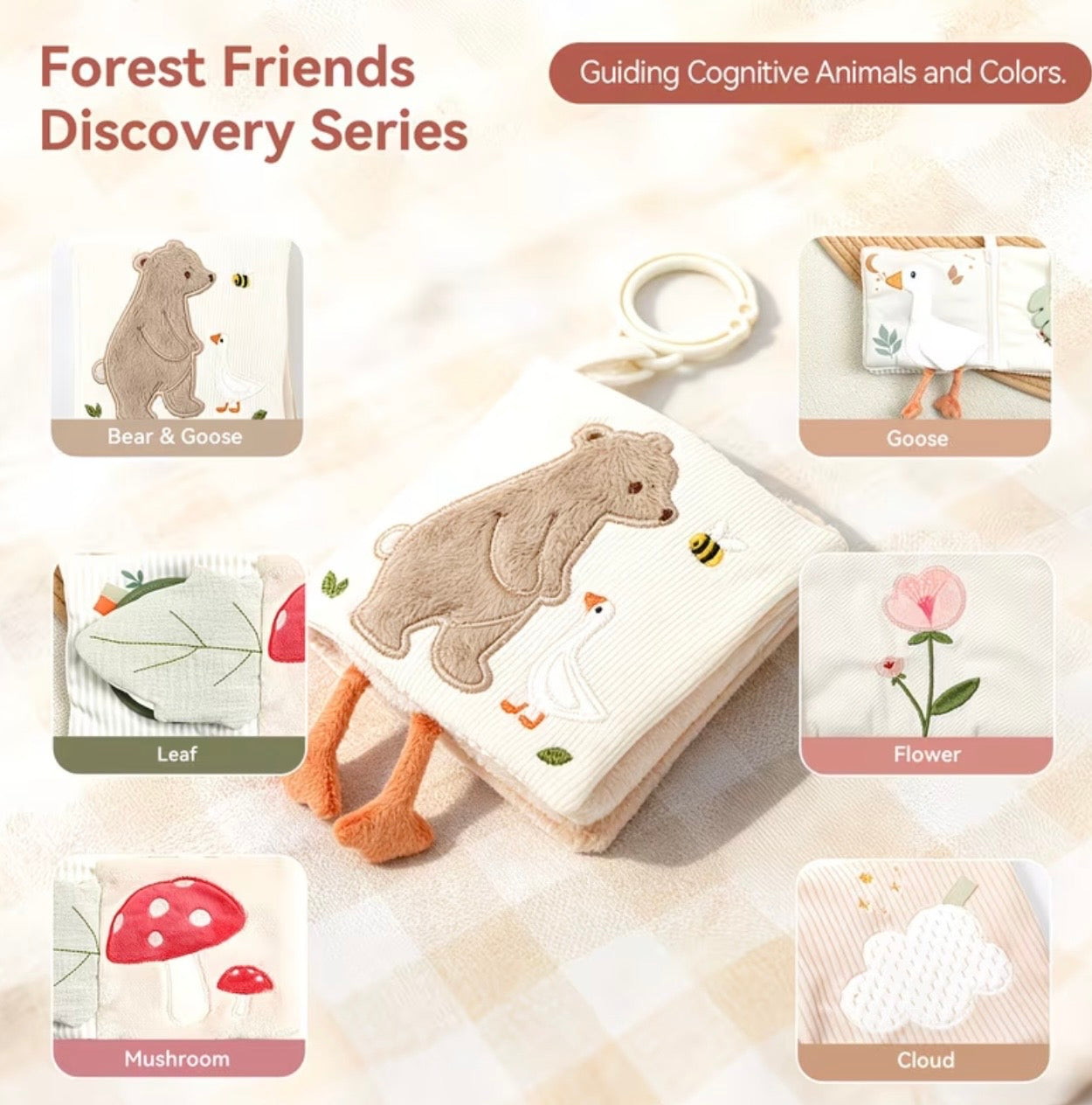 Soft Baby Crinkle Cloth Book Toy – Sensory Activity Toy -Bear