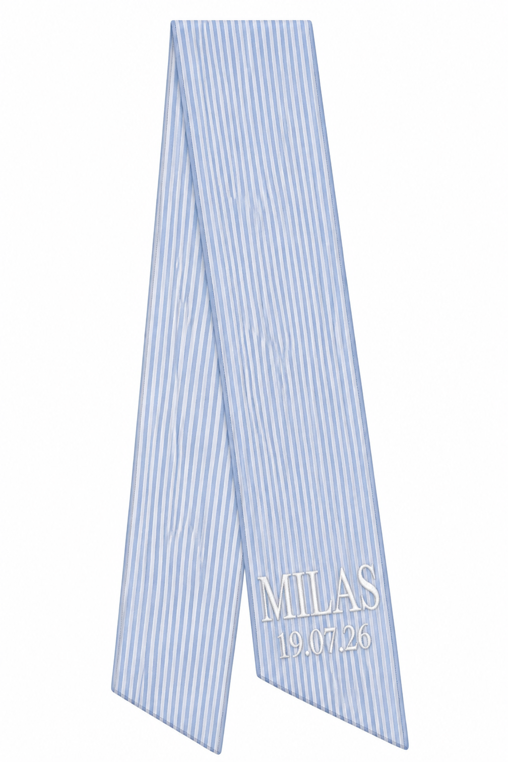 Personalised Baby Name Sash – Blue  Stripe | Custom Newborn Gift Ribbon
