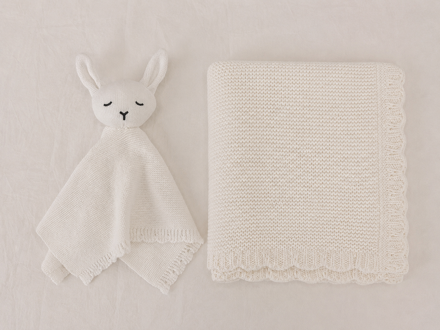 Personalised Organic Cotton Bunny Comforter & Scalloped Blanket Gift Set-Ivory