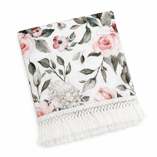 Floral Muslin Baby Blanket with Tassel Fringe