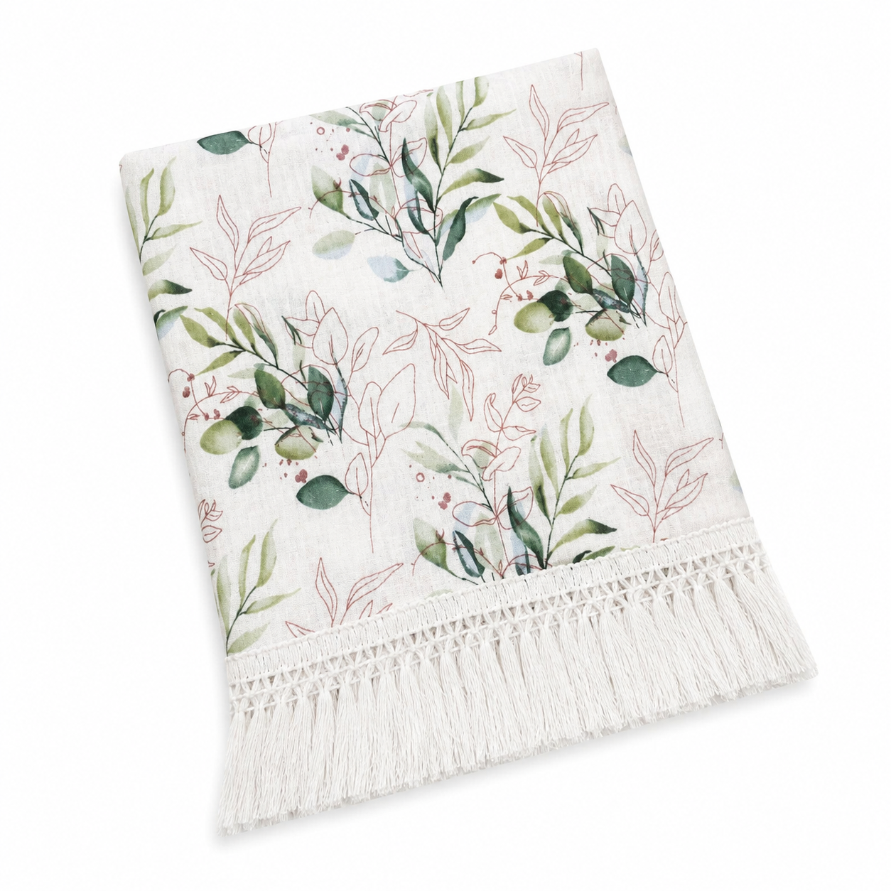 Botanical Muslin Baby Blanket with Tassel Fringe | 120 × 120 cm