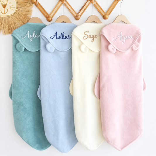 Personalised Organic Cotton Baby Hooded Towel with Bear Ears