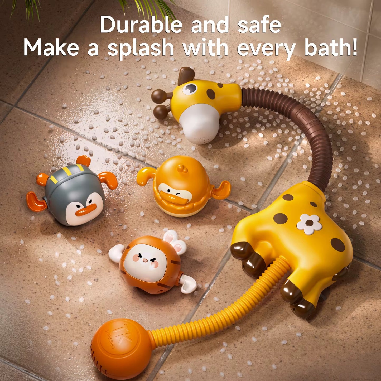 Baby Bath Shower Toy Set with Giraffe Spray Shower & Floating Wind-Up Animals